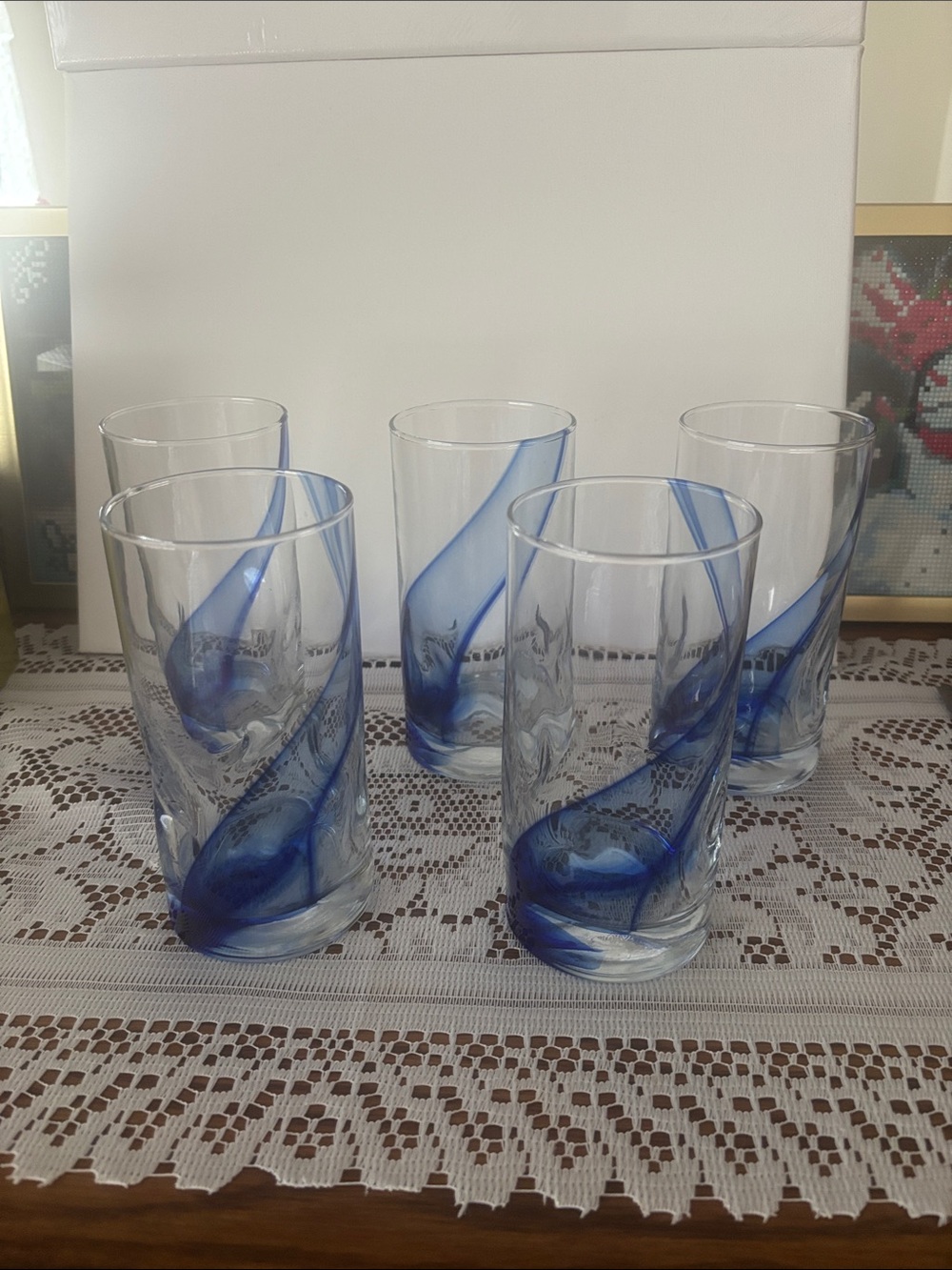 Set of 5 Libby Blue Ribbon Impressions Tumbler Glasses